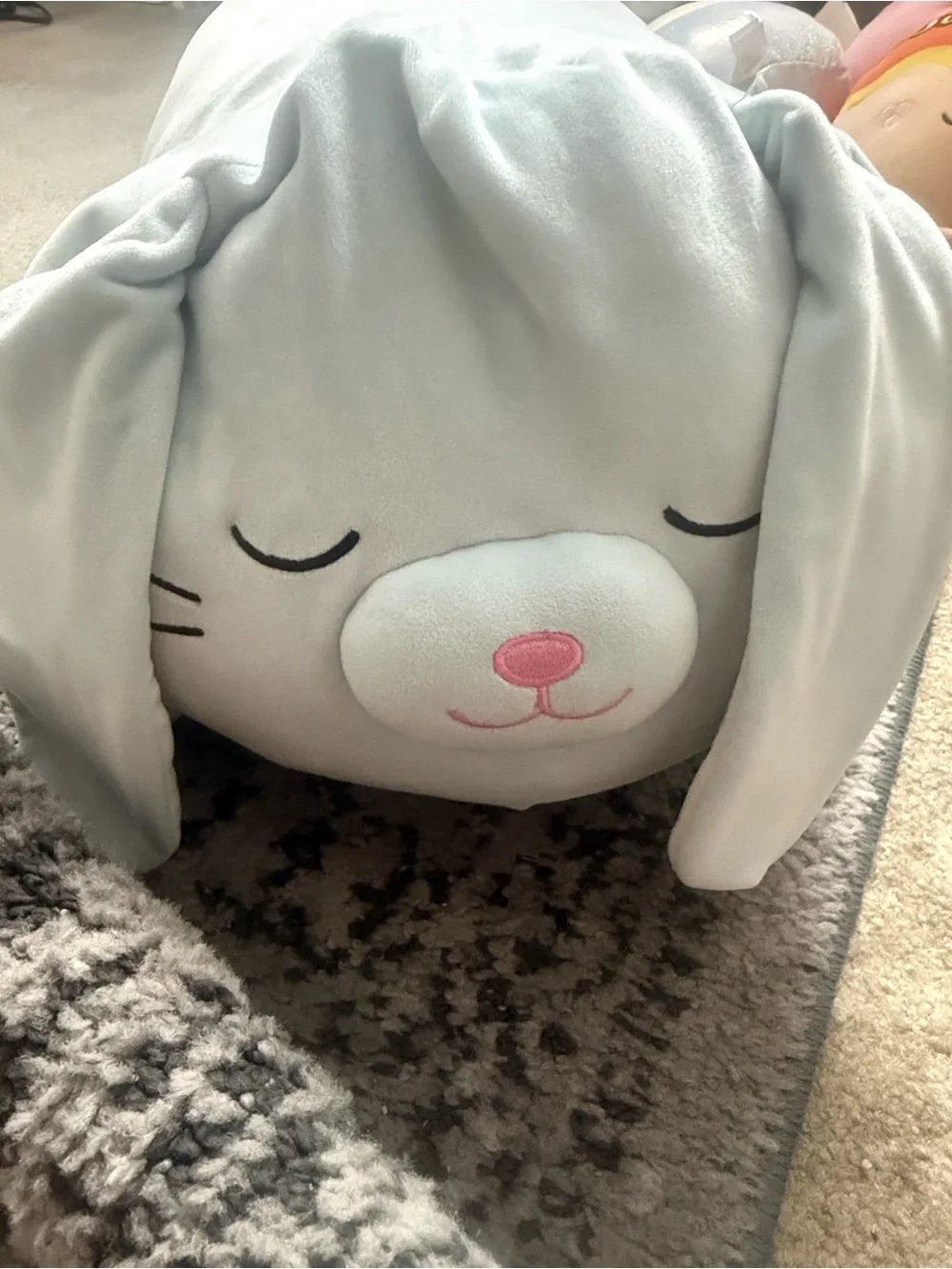 Squishmallows Light Blue Bunny Pillow with Pink Nose
